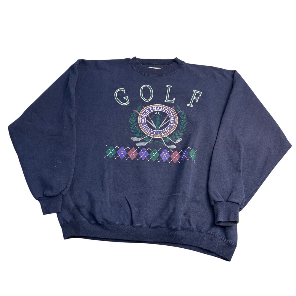 Vintage Galt Sand Golf Classic Sweatshirt Mens Large Navy Blue Argyle USA Made